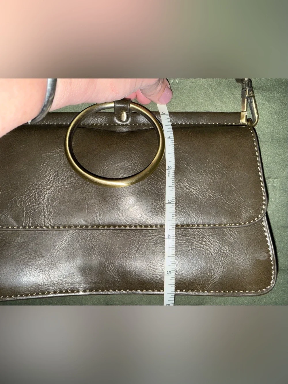 Joy Susan Aria Ring Bag Brown Leather Crossbody Bag with Gold Ring Accent